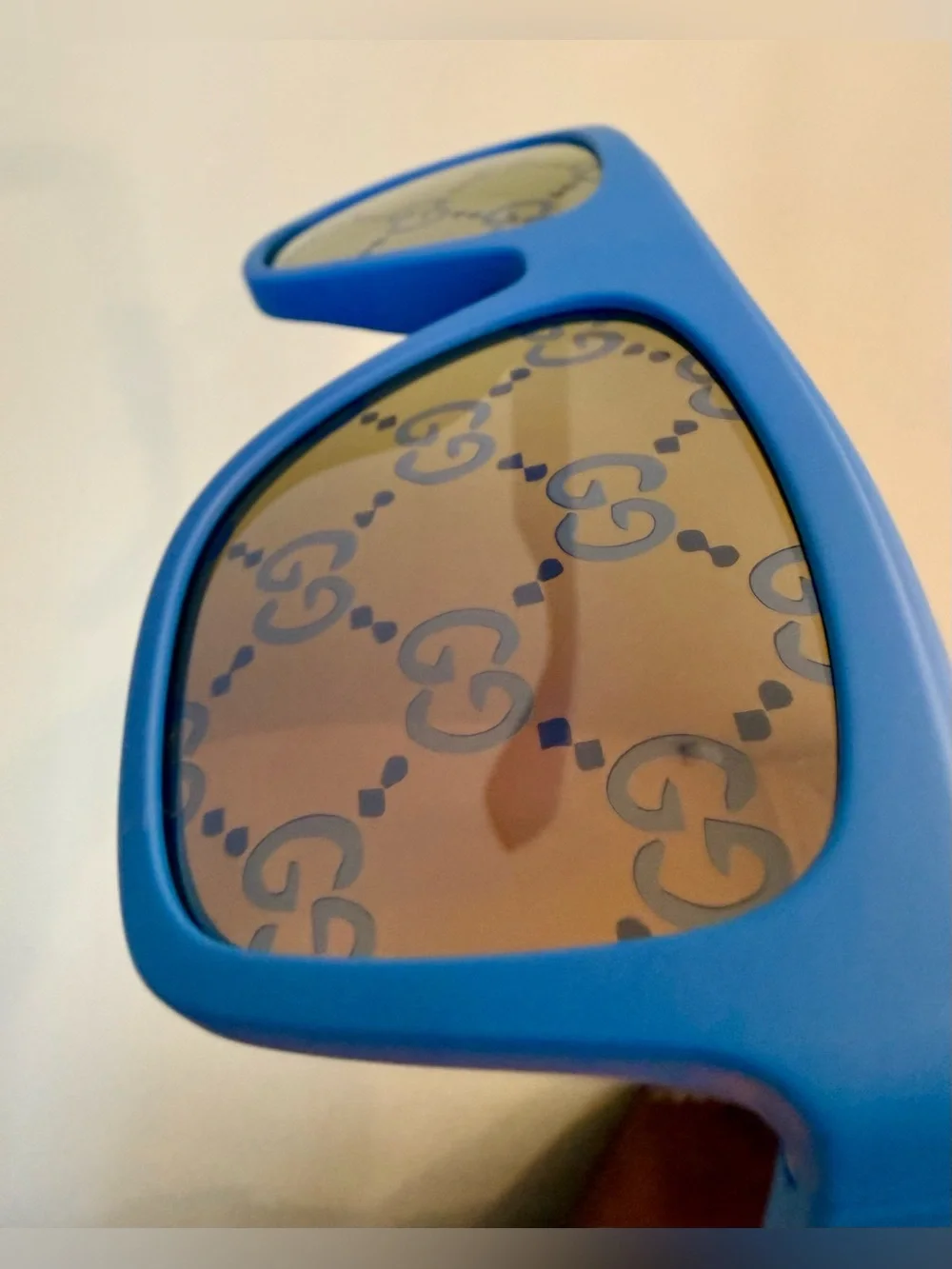 New Unisex GUCCI GG1570S FLAT TOP SUNGLASSES IN BLUE LOGO MIRROR